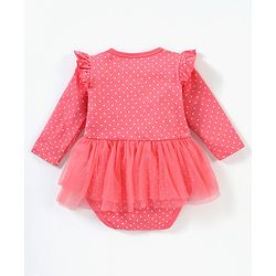 Babyhug 100% Cotton Full Sleeves Frock Style Onesie Polka Dot Print - Pink