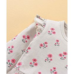 Babyhug 100% Cotton Full Sleeves Frock Style Onesie Floral Print - Grey