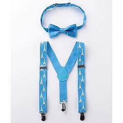 Babyhug Bow and Suspender Set Eiffel Tower Printed - Blue