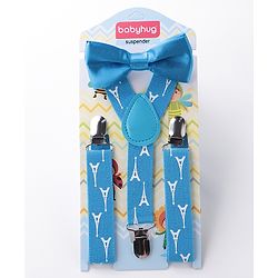 Babyhug Bow and Suspender Set Eiffel Tower Printed - Blue