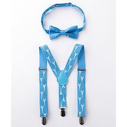 Babyhug Bow and Suspender Set Eiffel Tower Printed - Blue