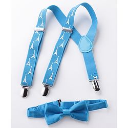Babyhug Bow and Suspender Set Eiffel Tower Printed - Blue