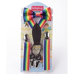Babyhug Bow and Suspender Set Rainbow Stripes - Multicolour