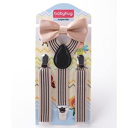 Babyhug Bow and Suspender Set Rainbow Stripes - Beige