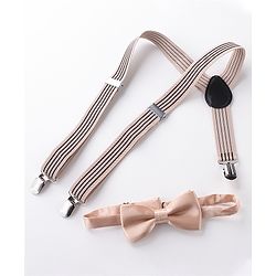 Babyhug Bow and Suspender Set Rainbow Stripes - Beige
