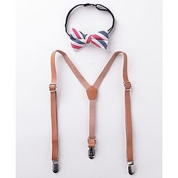 Babyhug Bow and Suspender Set Stripes - Beige