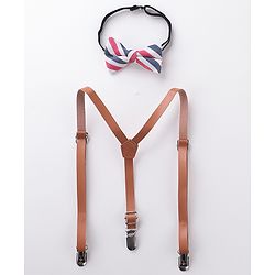 Babyhug Bow and Suspender Set Stripes - Beige