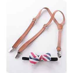 Babyhug Bow and Suspender Set Stripes - Beige