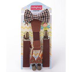 Babyhug Bow and Suspender Set Solid Color - Brown
