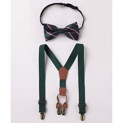 Babyhug Bow and Suspender Set Polka Dots Printed - Green