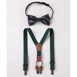 Babyhug Bow and Suspender Set Polka Dots Printed - Green
