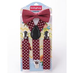 Babyhug Bow and Suspender Set Polka Dots Printed - Maroon