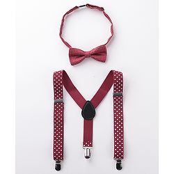 Babyhug Bow and Suspender Set Polka Dots Printed - Maroon