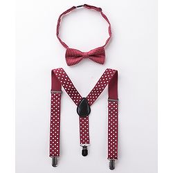Babyhug Bow and Suspender Set Polka Dots Printed - Maroon