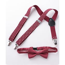Babyhug Bow and Suspender Set Polka Dots Printed - Maroon