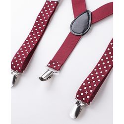 Babyhug Bow and Suspender Set Polka Dots Printed - Maroon