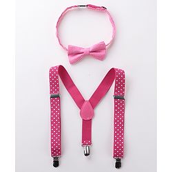Babyhug Bow and Suspender Set Polka Dots Printed - Dark Pink