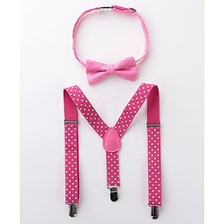 Babyhug Bow and Suspender Set Polka Dots Printed - Dark Pink