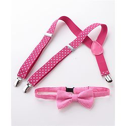Babyhug Bow and Suspender Set Polka Dots Printed - Dark Pink
