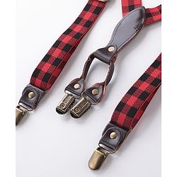 Babyhug Checkered Bow and Suspender Set - Red