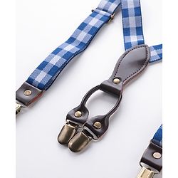 Babyhug Checkered Bow and Suspender Set - Blue