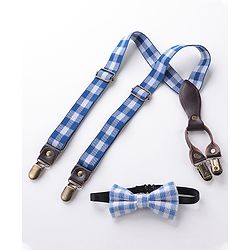 Babyhug Checkered Bow and Suspender Set - Blue
