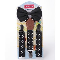 Babyhug Bow and Suspender Set Polka Dots Printed - Black
