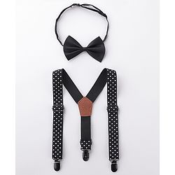 Babyhug Bow and Suspender Set Polka Dots Printed - Black