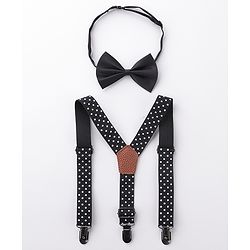 Babyhug Bow and Suspender Set Polka Dots Printed - Black