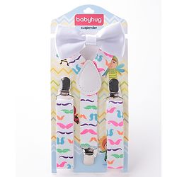 Babyhug Bow And Suspender Set - White