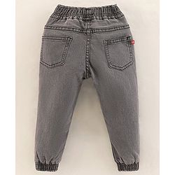 Babyhug Full Length Spandex Denim Jogger Fox Applique - Grey