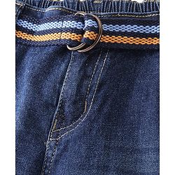 Babyhug Cotton Full Length Denim Jeans with Belt Washed Solid Colour - Blue