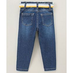 Babyhug Full Length Washed Denim Stretchable Jeans with Belt Text Print - Blue