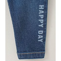 Babyhug Full Length Washed Denim Stretchable Jeans with Belt Text Print - Blue