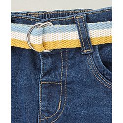 Babyhug Full Length Washed Denim Stretchable Jeans with Belt Text Print - Blue