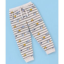 Babyhug Cotton Knit Full Length  Lounge Pant Striped - White