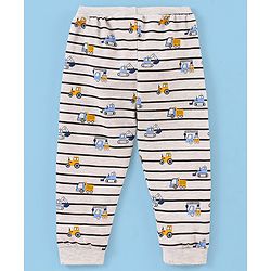 Babyhug Cotton Knit Full Length  Lounge Pant Striped - White