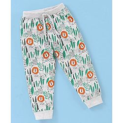 Babyhug Cotton Knit Full Length  Lounge Pant Lion Print - White