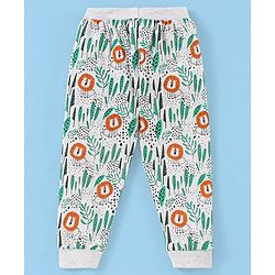 Babyhug Cotton Knit Full Length  Lounge Pant Lion Print - White