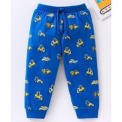 Babyhug Cotton Full Length Lounge Pants Construction Vehicle Print - Blue