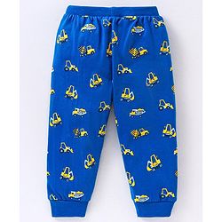 Babyhug Cotton Full Length Lounge Pants Construction Vehicle Print - Blue