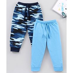 Babyhug Full Length Solid Colour and Camouflage Lounge Pants Pack of 2 - Blue