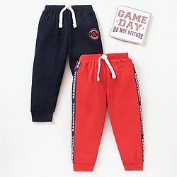 Babyhug Cotton Full Length Lounge Pants Text Print Pack of 2 - Navy Blue Red