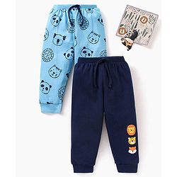 Babyhug Cotton Full Length Lounge Pants Panda Face Print Pack of 2 - Navy Blue