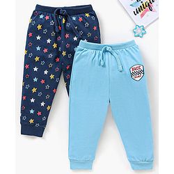 Babyhug Cotton Full Length Lounge Pants Star Print Pack of 2 - Navy Blue