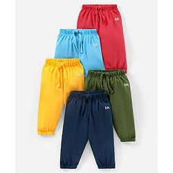 Babyhug Cotton Full Length Solid Lounge Pants Pack of 5- Blue & Green