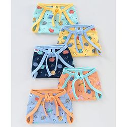Babyhug Interlock Dyed Printed Cloth Nappies Extra Small Set of 5 - Multicolour