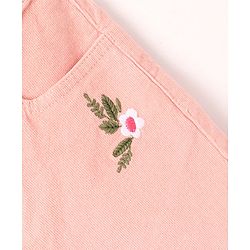 Babyhug Cotton Stretchable Culotte Length Corduroy Pants Flower Embroidery - Pink