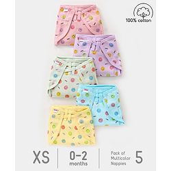 Babyhug Muslin Cotton Dyed Printed Cloth Nappies Extra Small Set of 5 - Multicolour