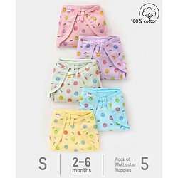 Babyhug Muslin Cotton Dyed Printed Cloth Nappies Extra Small Set of 5 - Multicolour